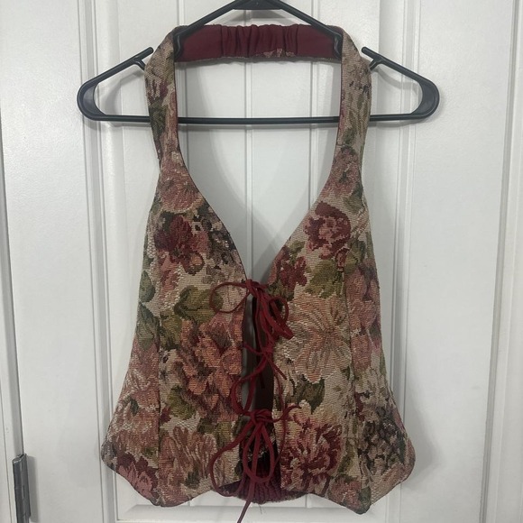 Windsor Floral Halter Tie Front Top Size L - Picture 2 of 5